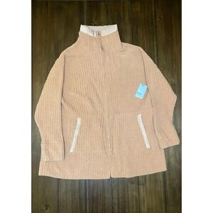 NWT FLX Women's Beige Ribbed Fleece Commuter Sweater Jacket‎ XX Large Adjustable